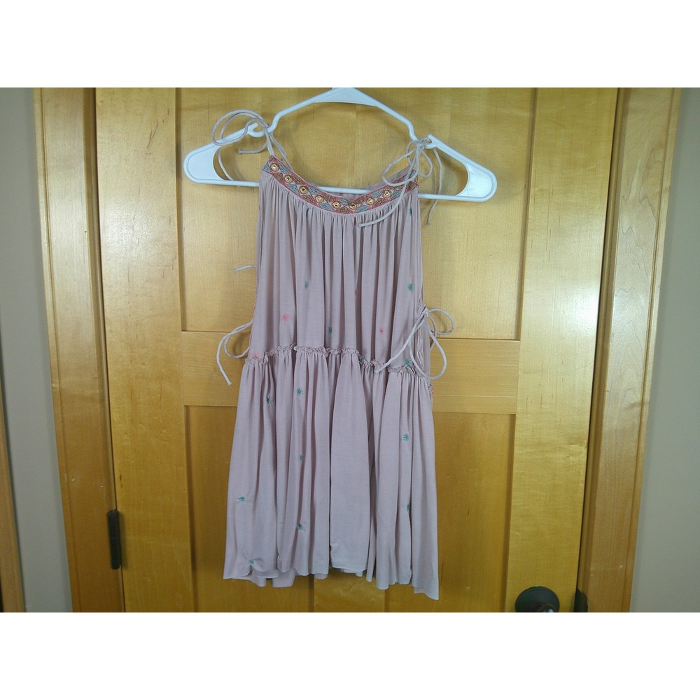 POL Women Boho Embroidered Tiered Babydoll Tank Top Dusty Rose Pink Small - Picture 4 of 7